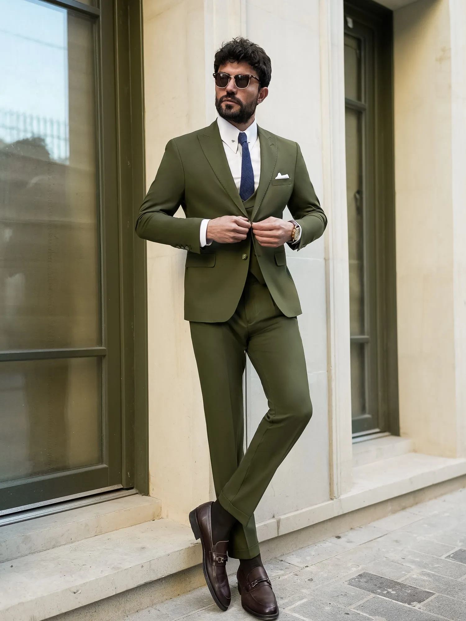 Khaki Modern-Fit Suit 3-Piece