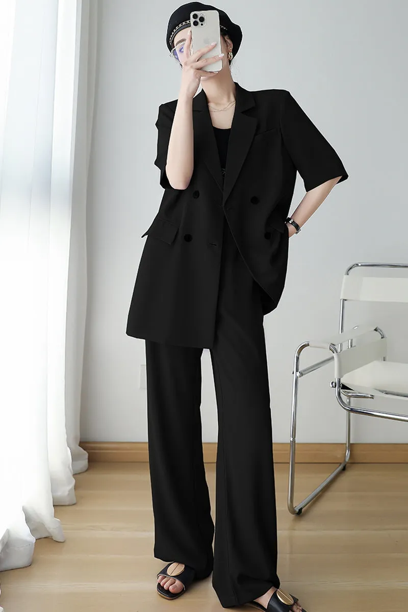 King Size Suit Set & Loose Casual Wide-Leg Pants Two-Piece for Plus Size