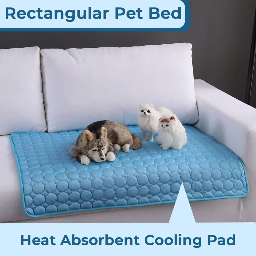 Kuber Industries Rectangular Dog & Cat Bed|Premium Cool Ice Silk with Polyester With Bottom Mesh|Multi-Utility Self-Cooling Pad For Dog & Cat|Light-weight & Durable Dog Bed|ZQCJ001B-L|Blue (Pack Of 2)