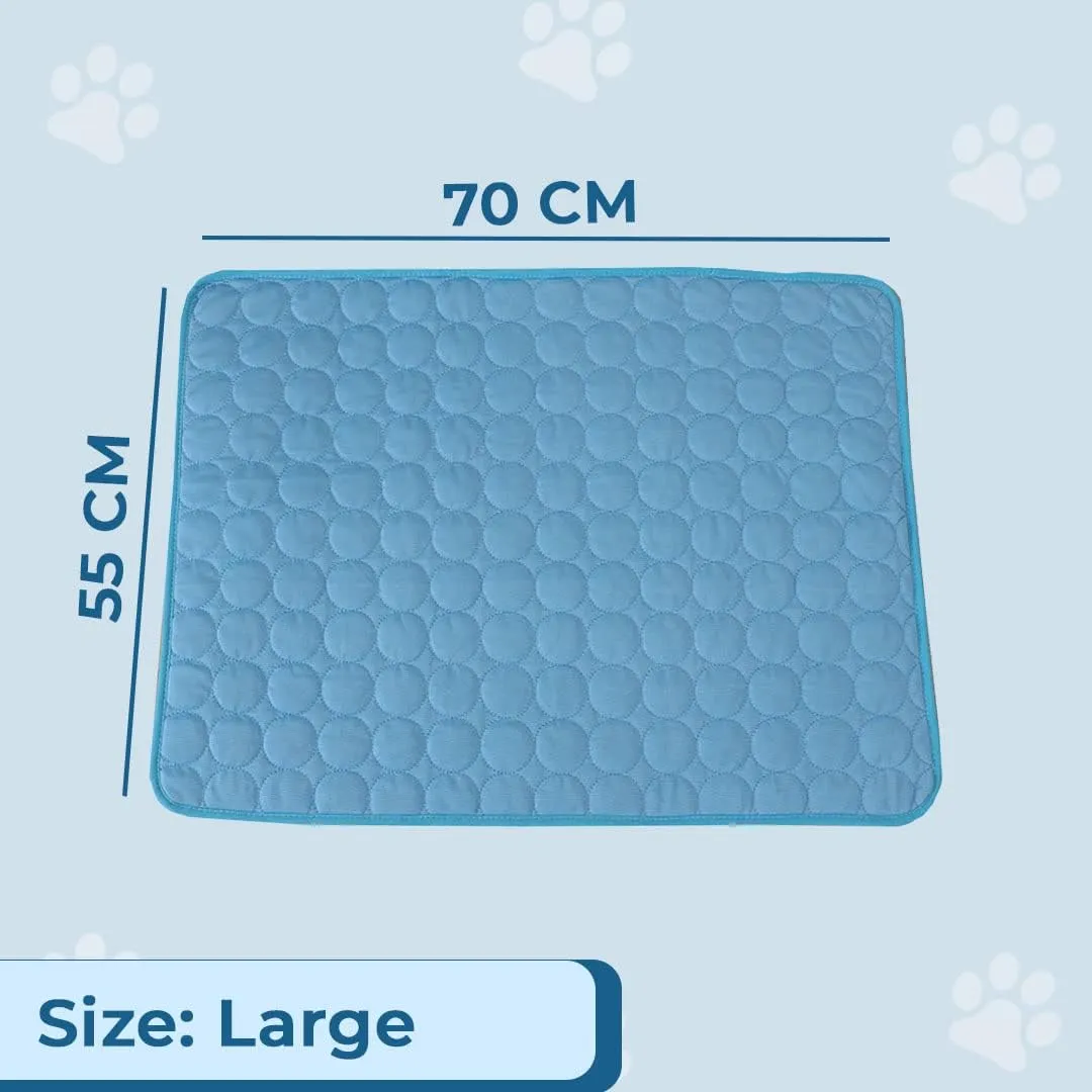 Kuber Industries Rectangular Dog & Cat Bed|Premium Cool Ice Silk with Polyester With Bottom Mesh|Multi-Utility Self-Cooling Pad For Dog & Cat|Light-weight & Durable Dog Bed|ZQCJ001B-L|Blue (Pack Of 2)