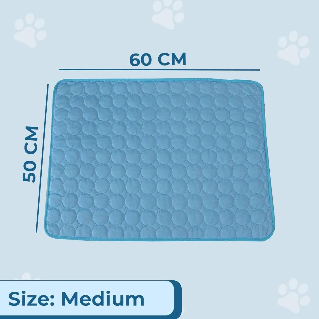 Kuber Industries Rectangular Dog & Cat Bed|Premium Cool Ice Silk with Polyester With Bottom Mesh|Multi-Utility Self-Cooling Pad For Dog & Cat|Light-weight & Durable Dog Bed|ZQCJ001B-M|Blue (Pack Of 4)