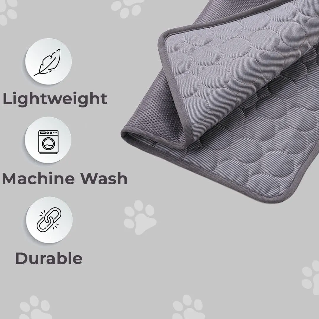 Kuber Industries Rectangular Dog & Cat Bed|Premium Cool Ice Silk with Polyester With Bottom Mesh|Multi-Utility Self-Cooling Pad For Dog & Cat|Light-weight & Durable Dog Bed|ZQCJ001G-XS|Grey(Pack Of 2)