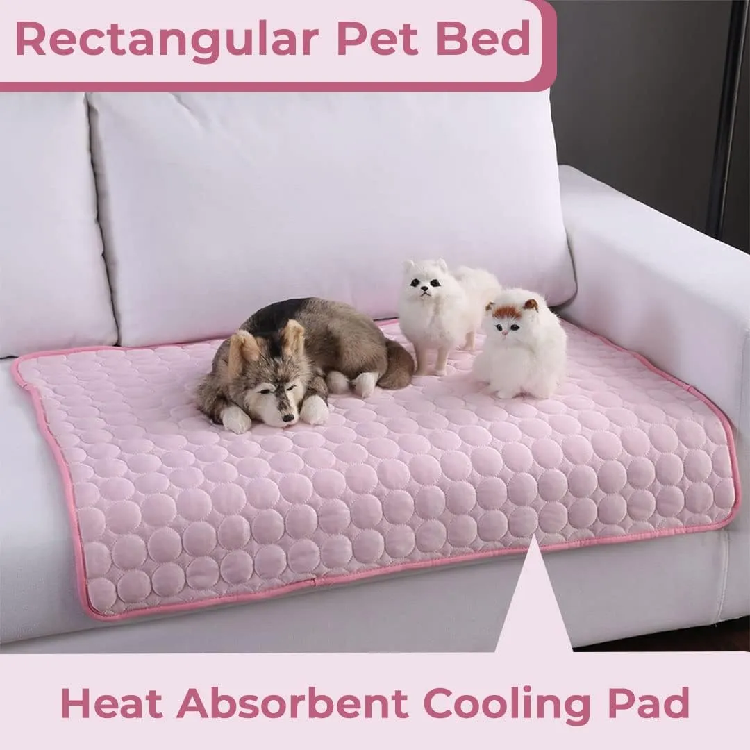 Kuber Industries Rectangular Dog & Cat Bed|Premium Cool Ice Silk with Polyester With Bottom Mesh|Multi-Utility Self-Cooling Pad For Dog & Cat|Light-weight & Durable Dog Bed|ZQCJ001P-M|Pink (Pack Of 2)