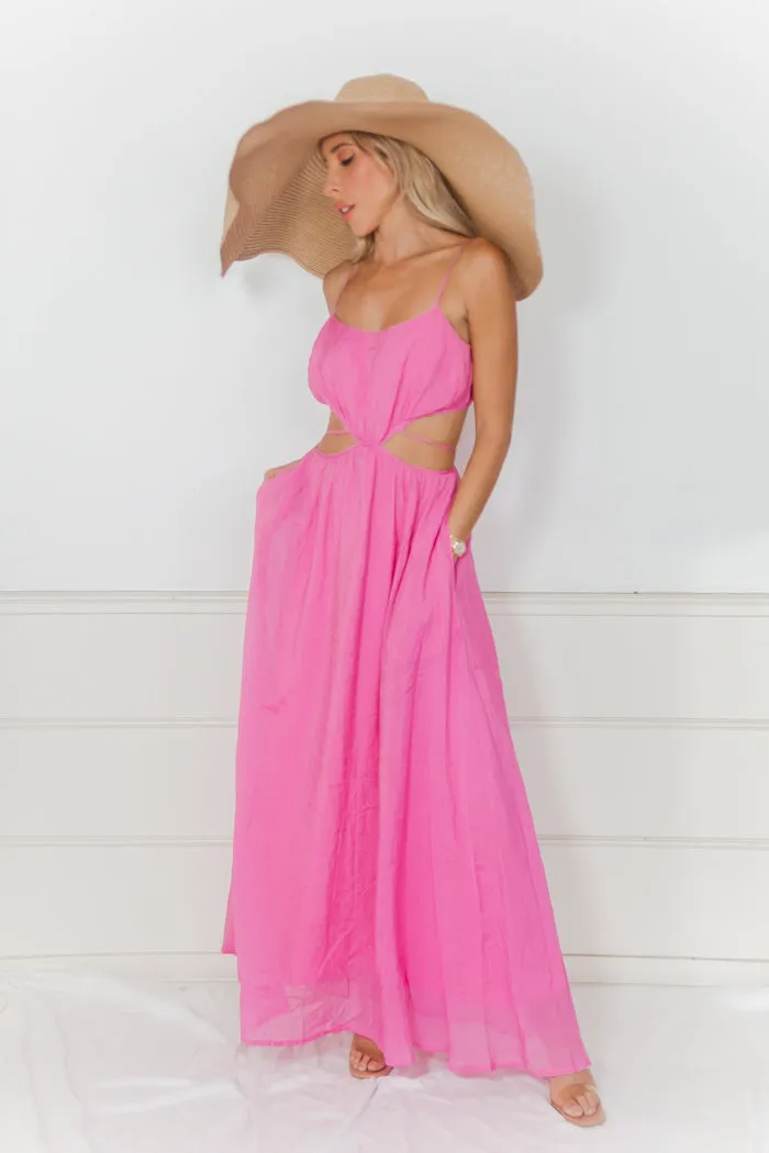 Linen Cut-Out Maxi Dress - Pink