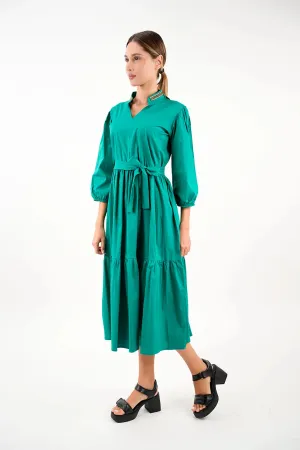 Long Sleeved Green Dress With Wing Collar