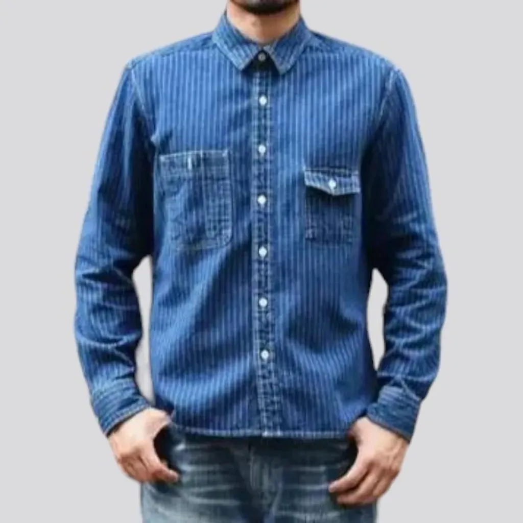 Medium-wash men's denim shirt