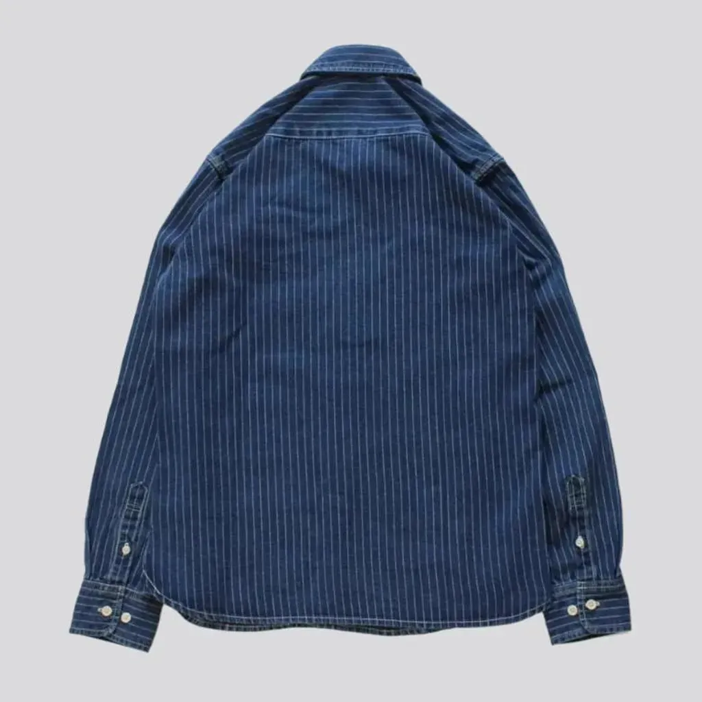 Medium-wash men's denim shirt