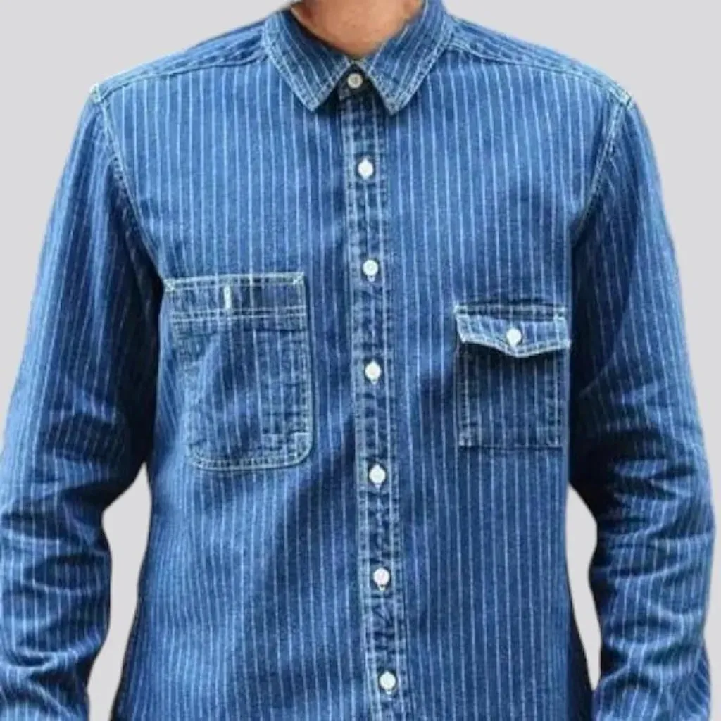 Medium-wash men's denim shirt