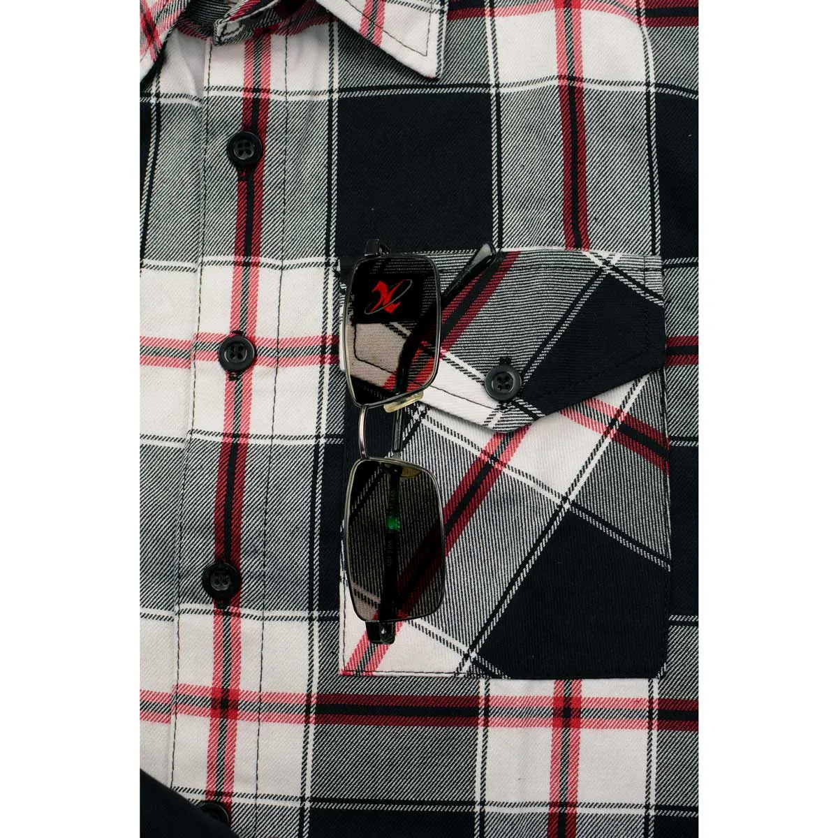 Milwaukee Leather Men's Flannel Plaid Shirt Black and White with Red Long Sleeve Cotton Button Down Shirt MNG11625