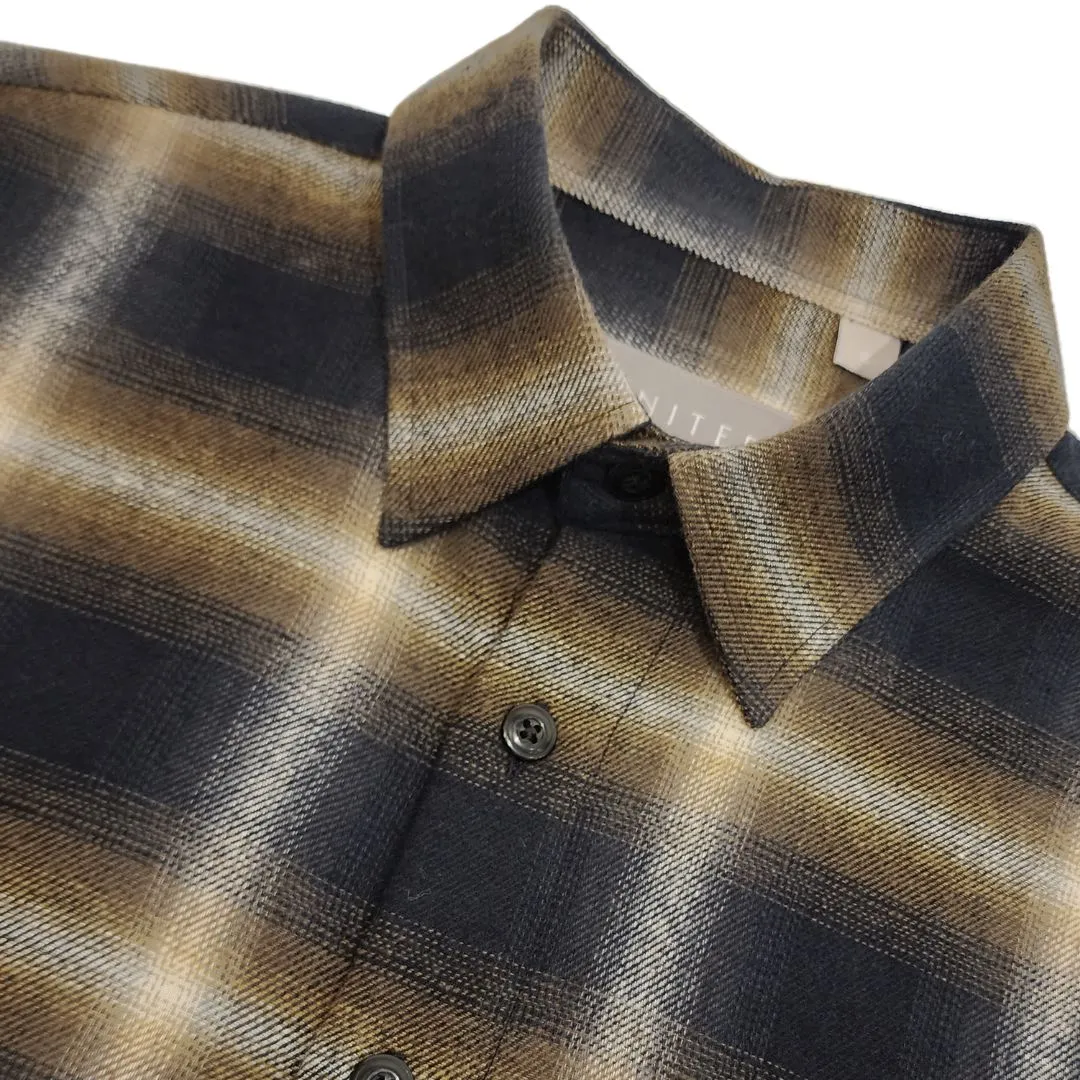 Navy Gold Plaid Brushed Twill Cotton Shirt