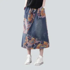 Patchwork painted women's denim skirt