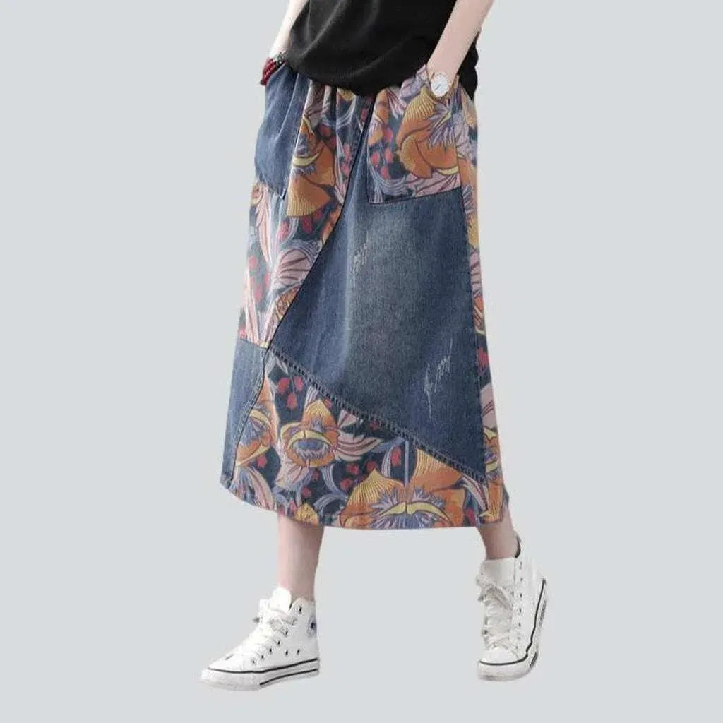 Patchwork painted women's denim skirt