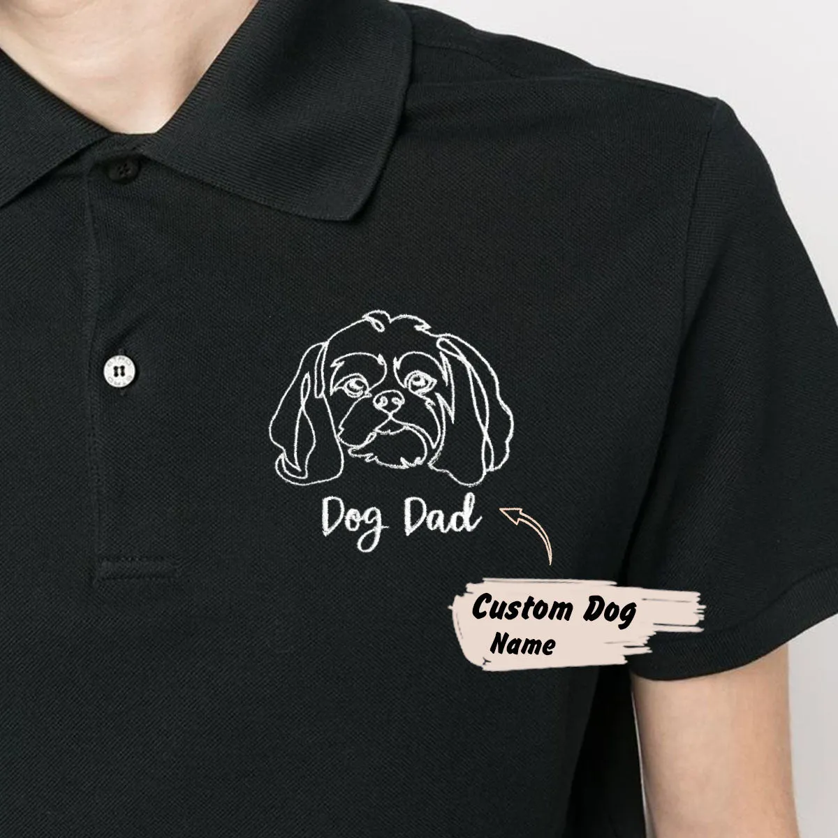 Personalized Shih Tzu Dog Dad Embroidered Polo Shirt, Custom Polo Shirt with Dog Name, Best Gifts For Shih Tzu Lovers