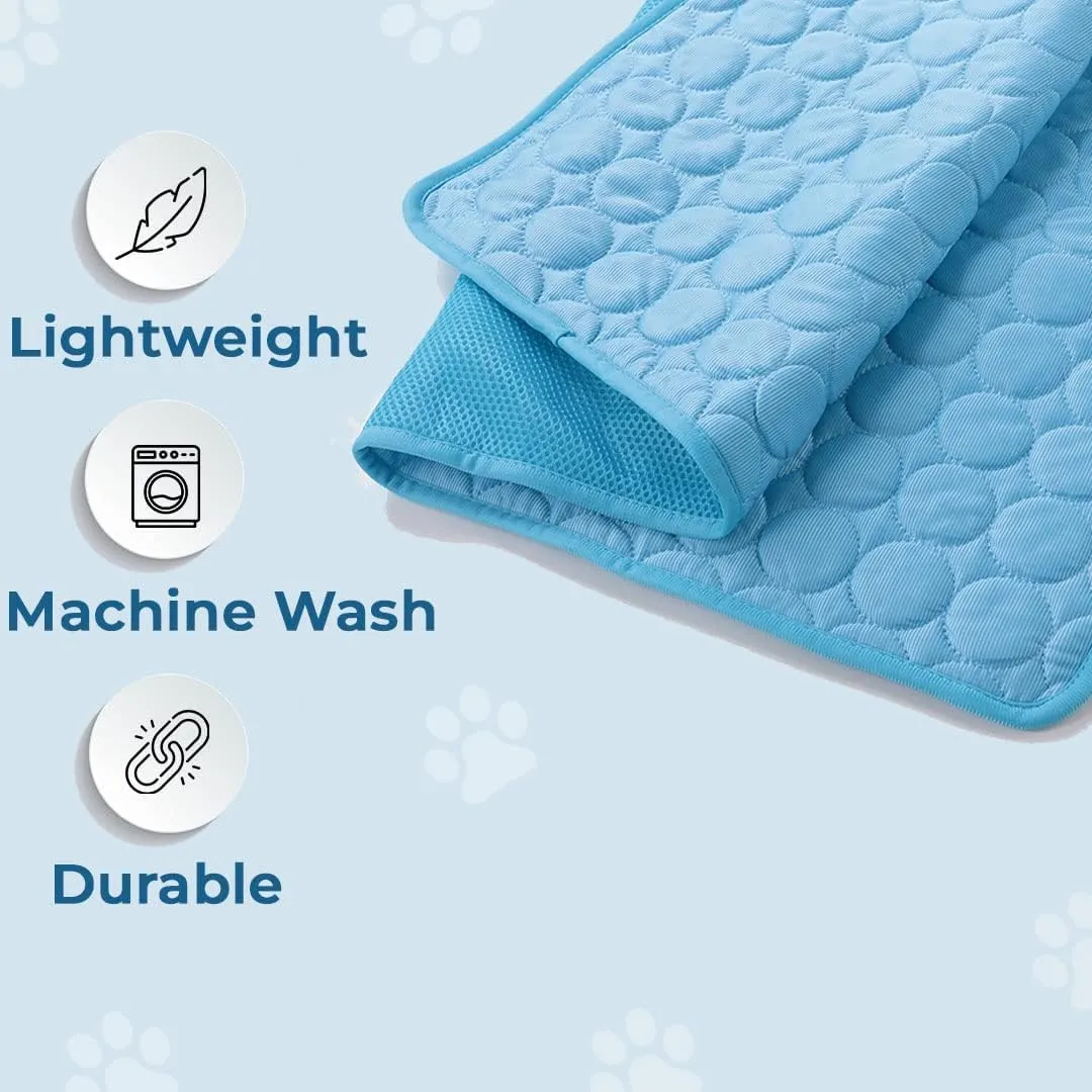 Petvit Rectangular Dog & Cat Bed|Premium Cool Ice Silk with Polyester with Bottom Mesh|Multi-Utility Self-Cooling Pad for Dog & Cat|Light-Weight & Durable Dog Bed|ZQCJ001B-L|Blue