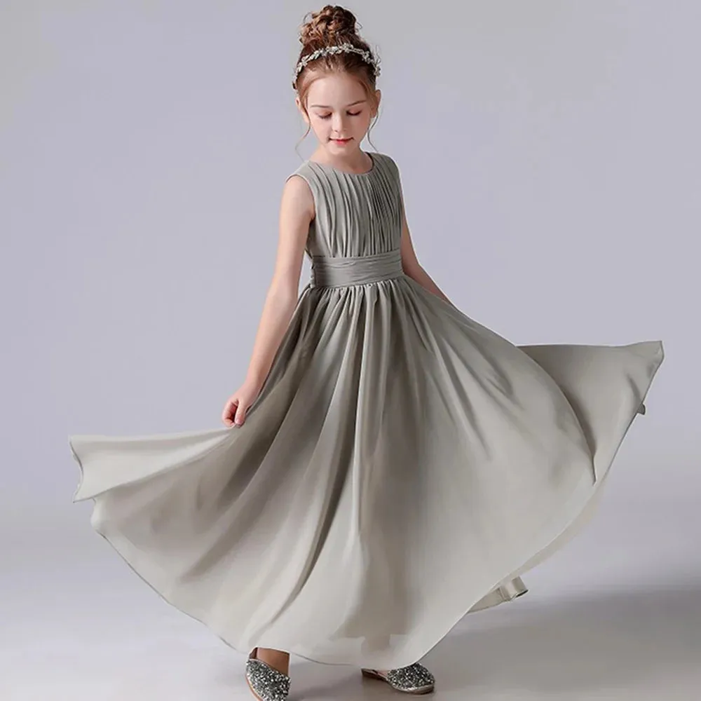 Pleated Flower Girl Dress with Sash - Kids Wedding, Party, Pageant Gown