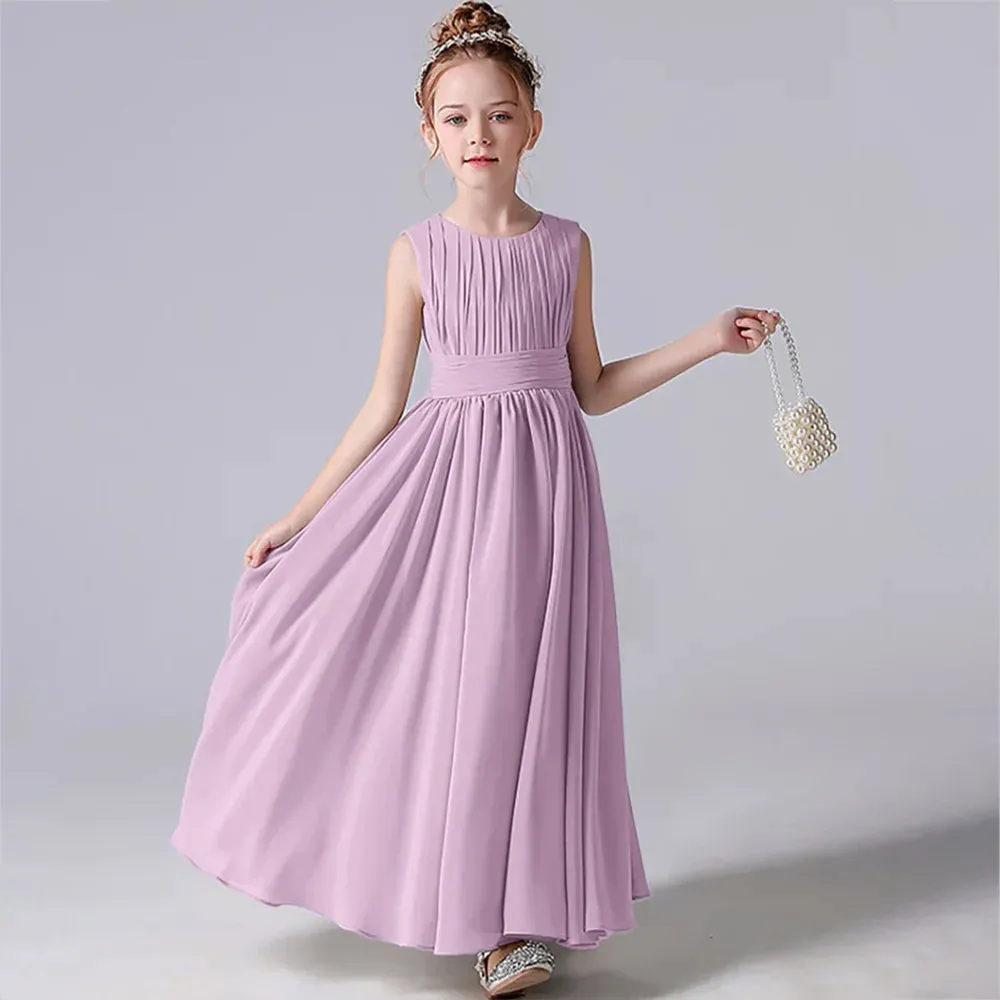 Pleated Flower Girl Dress with Sash - Kids Wedding, Party, Pageant Gown