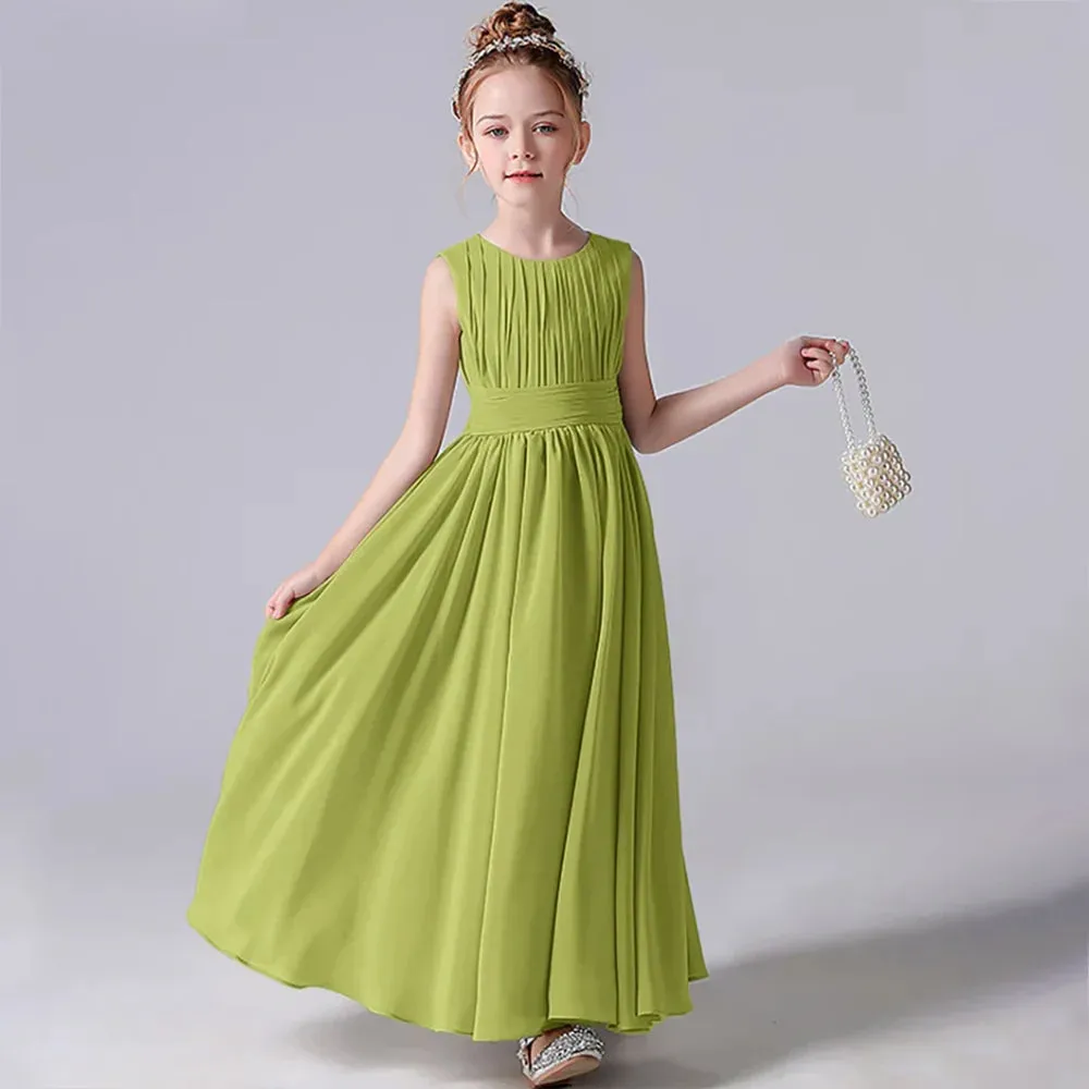 Pleated Flower Girl Dress with Sash - Kids Wedding, Party, Pageant Gown