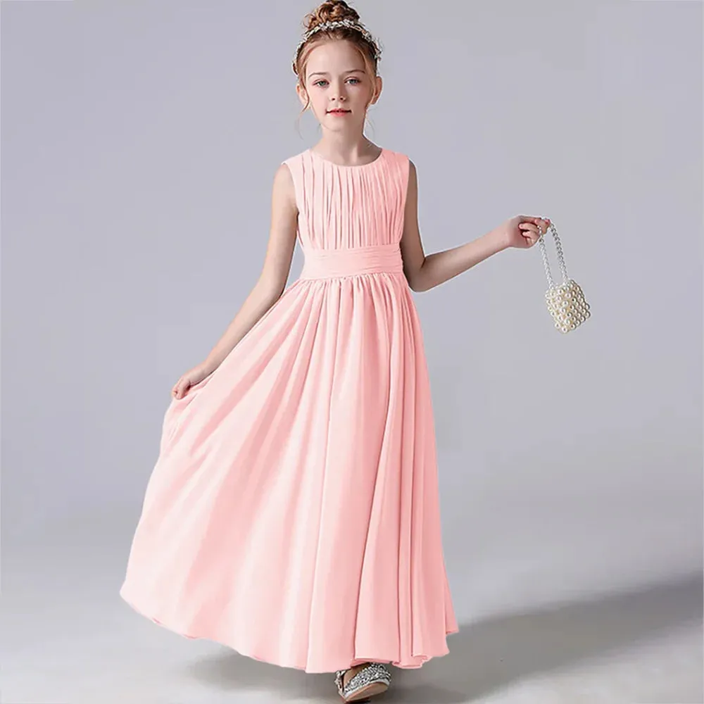 Pleated Flower Girl Dress with Sash - Kids Wedding, Party, Pageant Gown