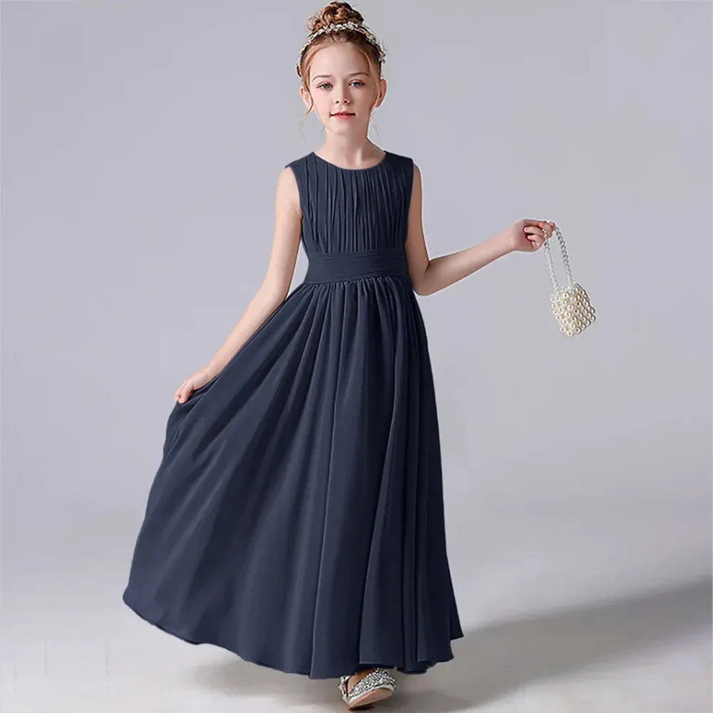 Pleated Flower Girl Dress with Sash - Kids Wedding, Party, Pageant Gown