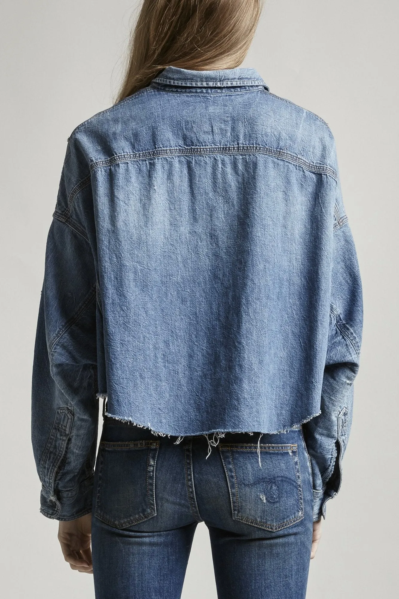 R13 Cropped Denim Shirt - Brindley