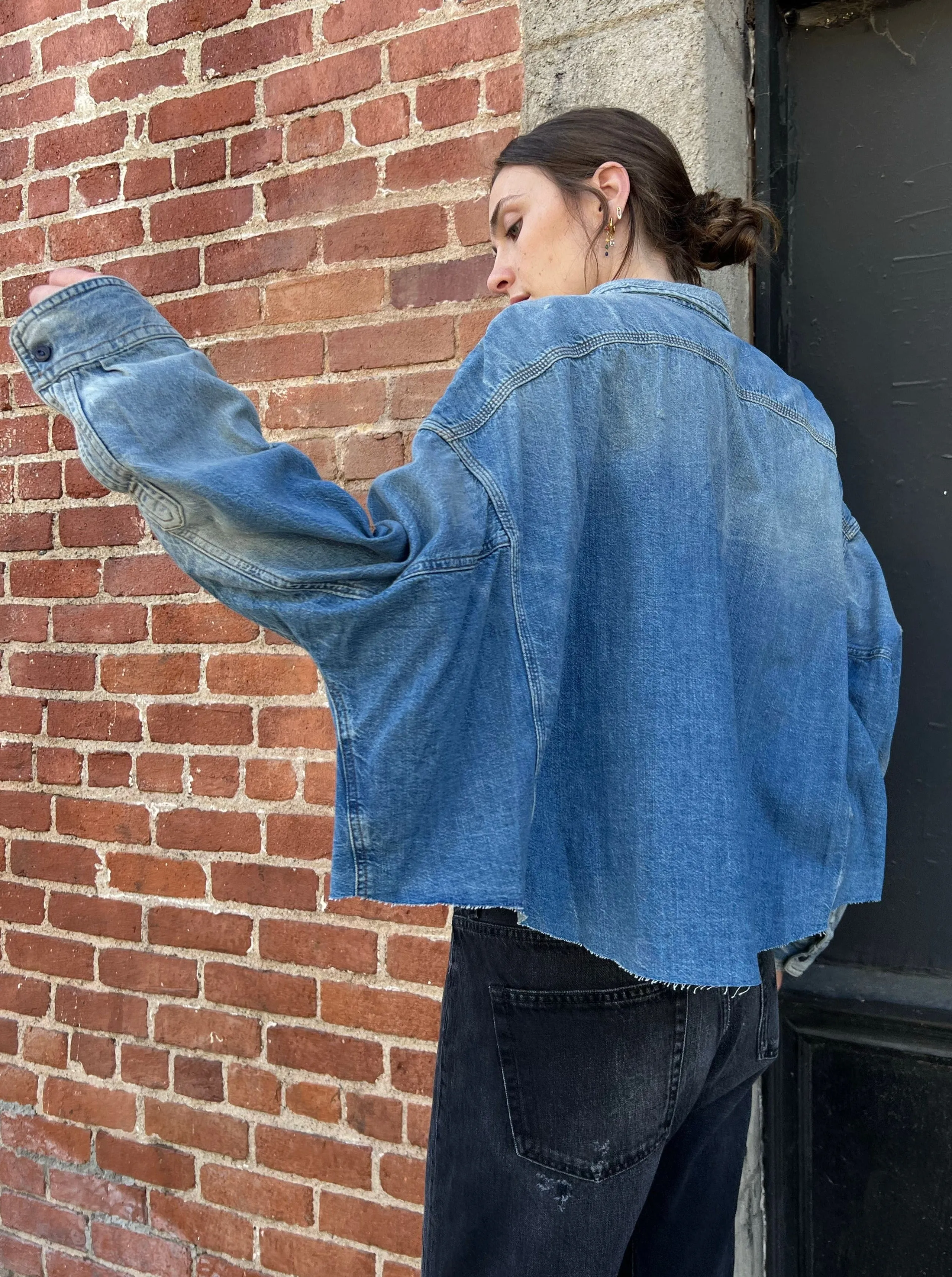 R13 Cropped Denim Shirt - Brindley