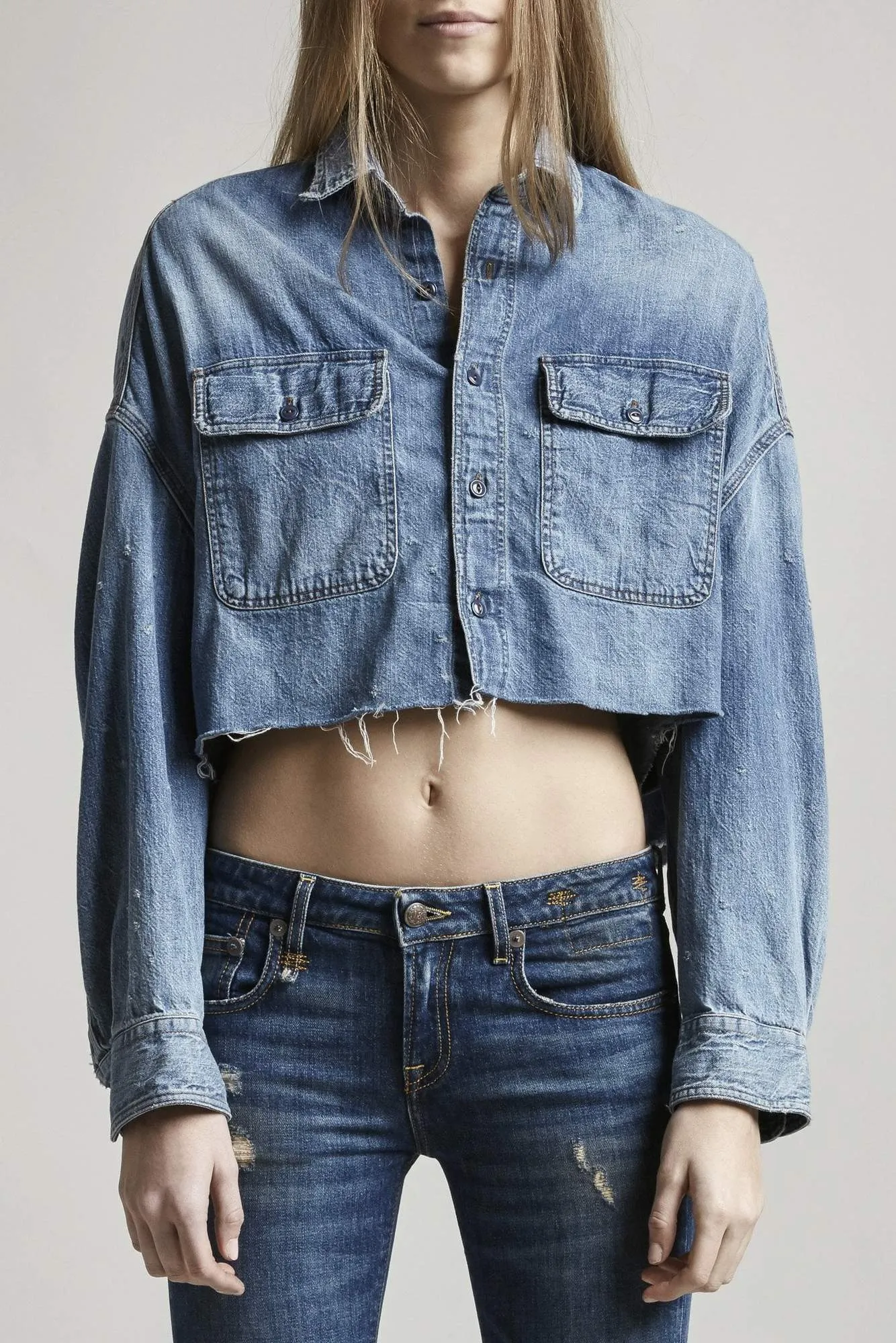 R13 Cropped Denim Shirt - Brindley