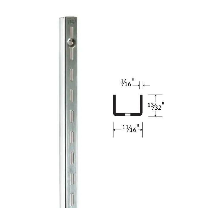 Slotted Wall Standard, A-line Medium Duty, 1/2" Slots on 1" centers, 96", Chrome