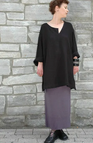 Split Neck Tunic in Black Papyrus