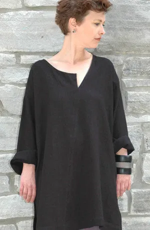 Split Neck Tunic in Black Papyrus