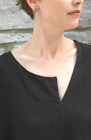 Split Neck Tunic in Black Papyrus