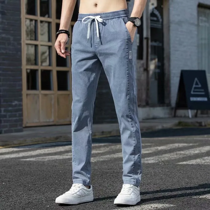 Summer Jeans Men's Summer Thin Ice Silk Casual Pants Men's Loose Straight Stretch Pants Men's All-Matching