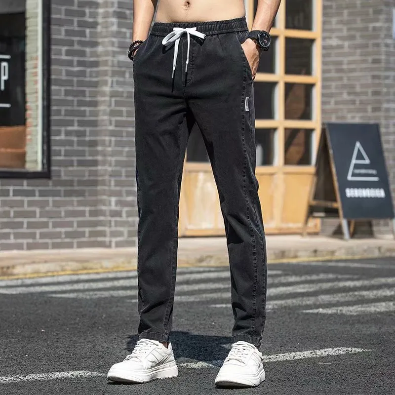 Summer Jeans Men's Summer Thin Ice Silk Casual Pants Men's Loose Straight Stretch Pants Men's All-Matching