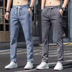 Summer Jeans Men's Summer Thin Ice Silk Casual Pants Men's Loose Straight Stretch Pants Men's All-Matching