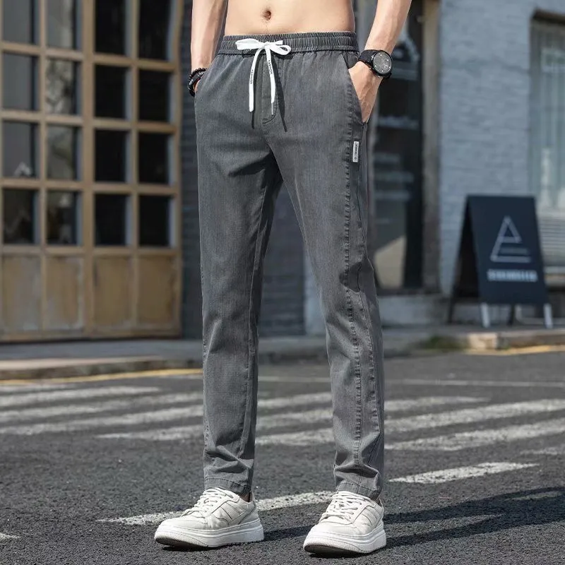 Summer Jeans Men's Summer Thin Ice Silk Casual Pants Men's Loose Straight Stretch Pants Men's All-Matching