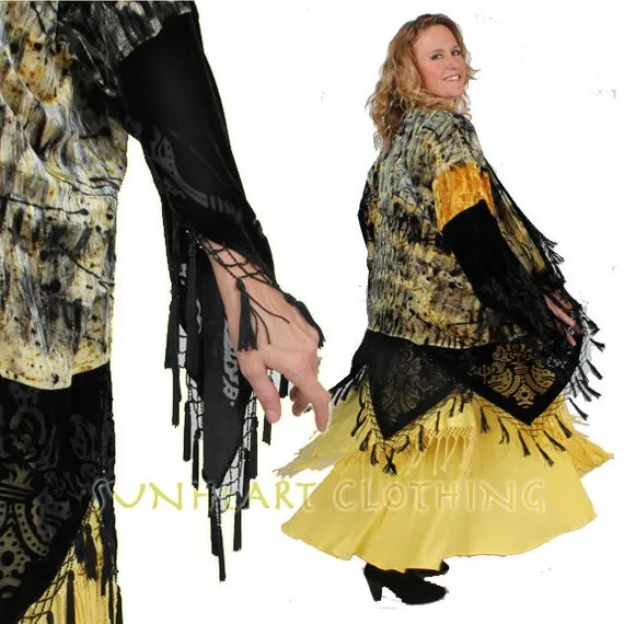 Sunheart Silk Velvet Paris Flapper Opera Coat Tassel Fringe Sml-5x