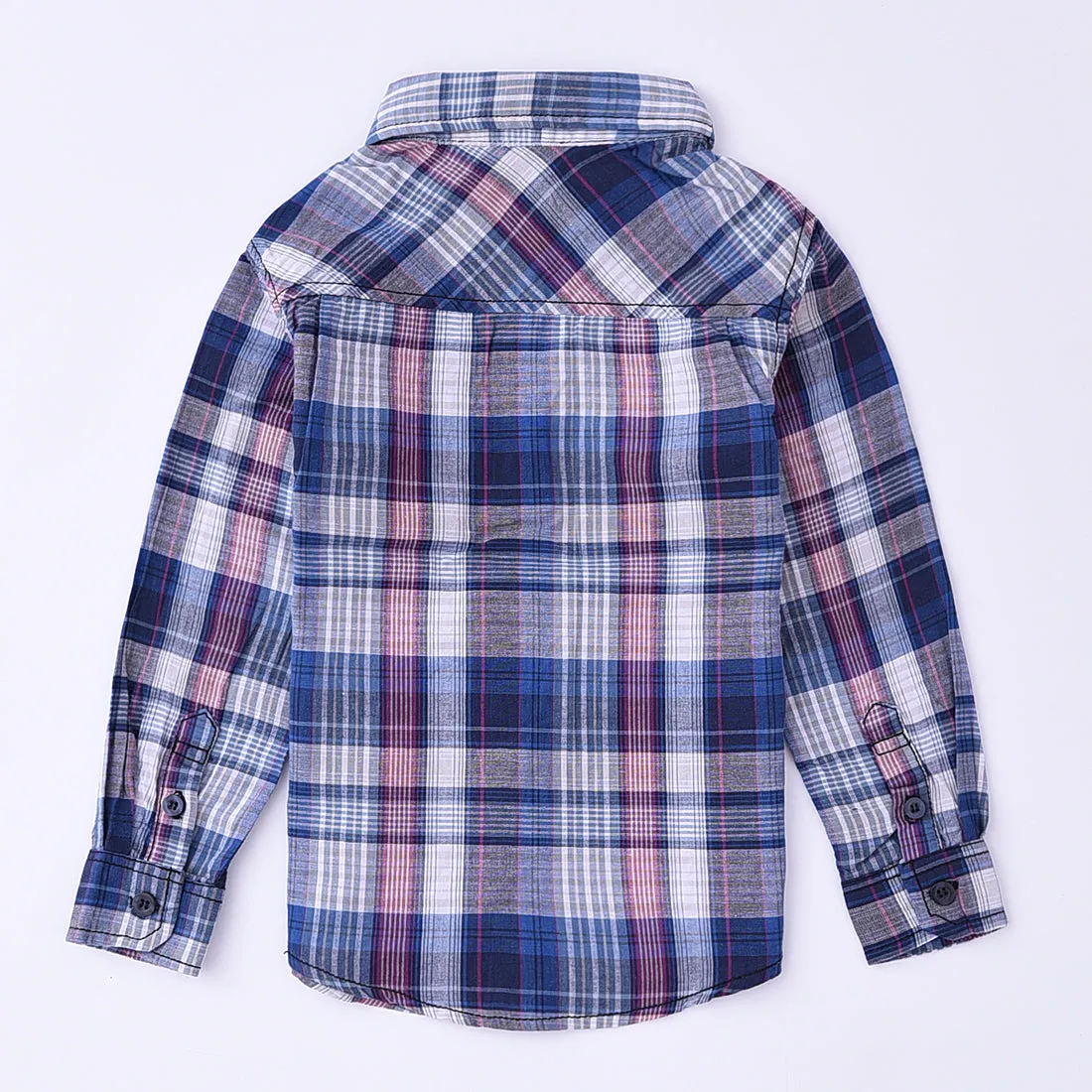 Toddler Boy Long Sleeve Light Navy Plaid Shirt