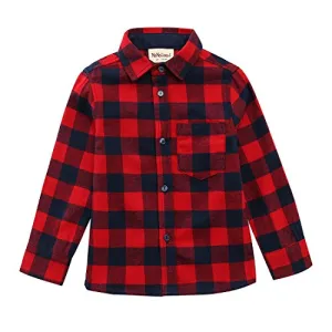 Toddler Boy Long Sleeve Red Plaid Flannel Shirt