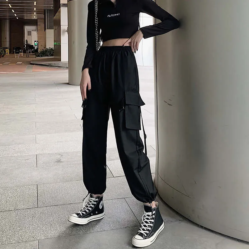 Toolpad female loose black sports 2021 autumn new high waist thin straight beam feet small pants 345