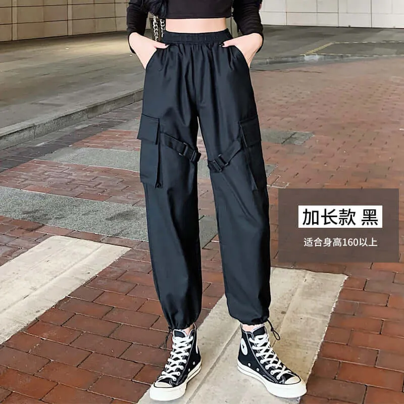 Toolpad female loose black sports 2021 autumn new high waist thin straight beam feet small pants 345