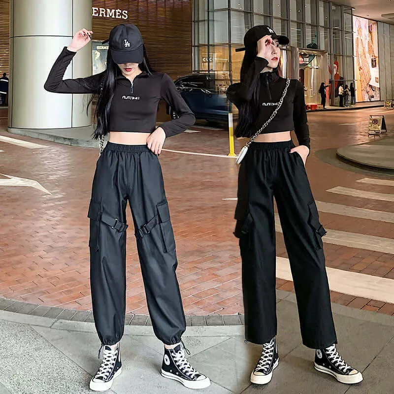 Toolpad female loose black sports 2021 autumn new high waist thin straight beam feet small pants 345