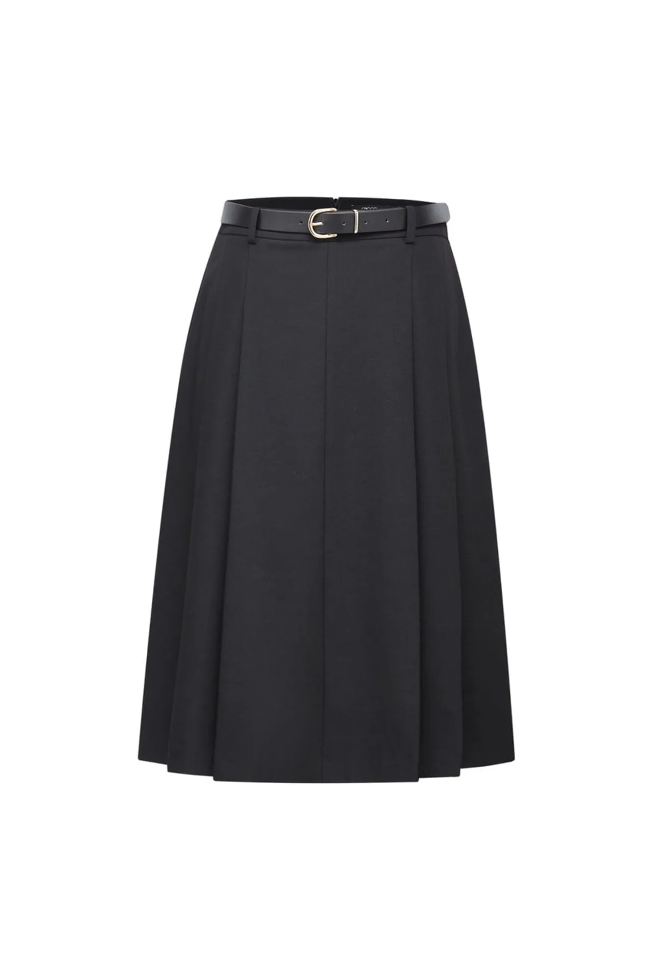 Twill A-line Midi Skirt With Belt