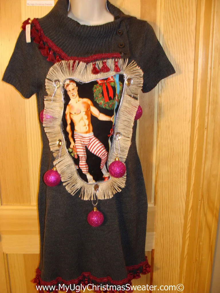 Ugly Christmas Sweater Party Tacky Dress Hottie Guy & Real Ornaments (d74)