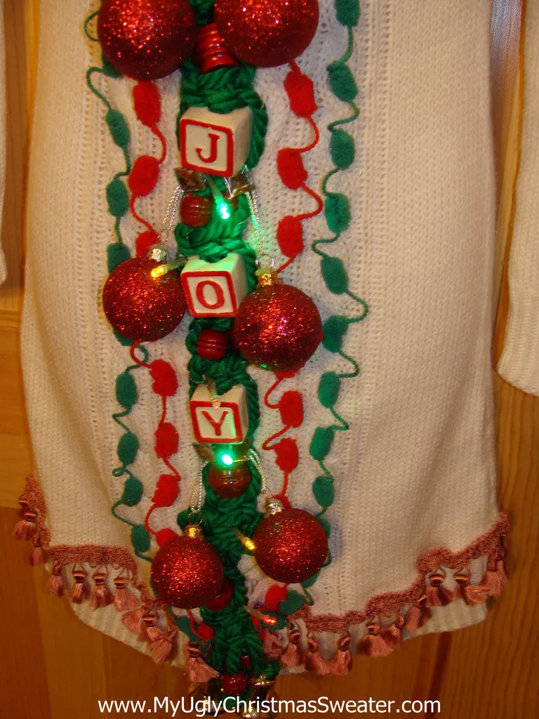 Ugly Christmas Sweater Party Tacky Dress with Lights & Macrame JOY (d52)