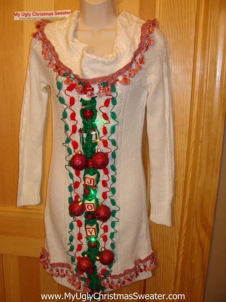 Ugly Christmas Sweater Party Tacky Dress with Lights & Macrame JOY (d52)