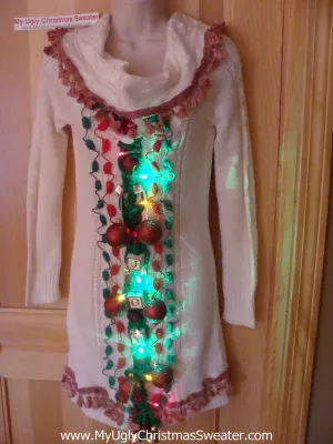 Ugly Christmas Sweater Party Tacky Dress with Lights & Macrame JOY (d52)