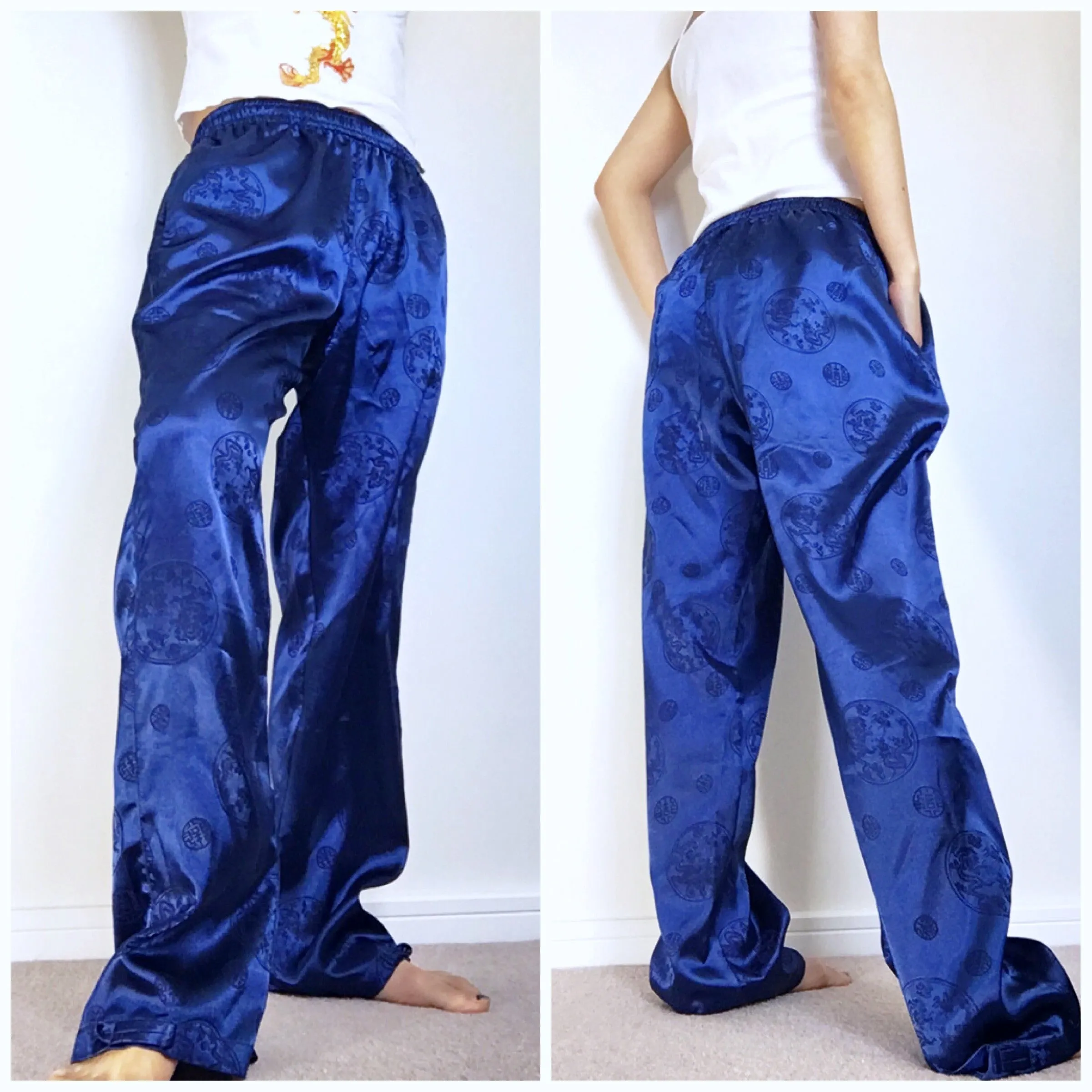 UNISEX SILK BLUE ORIENTAL TROUSERS