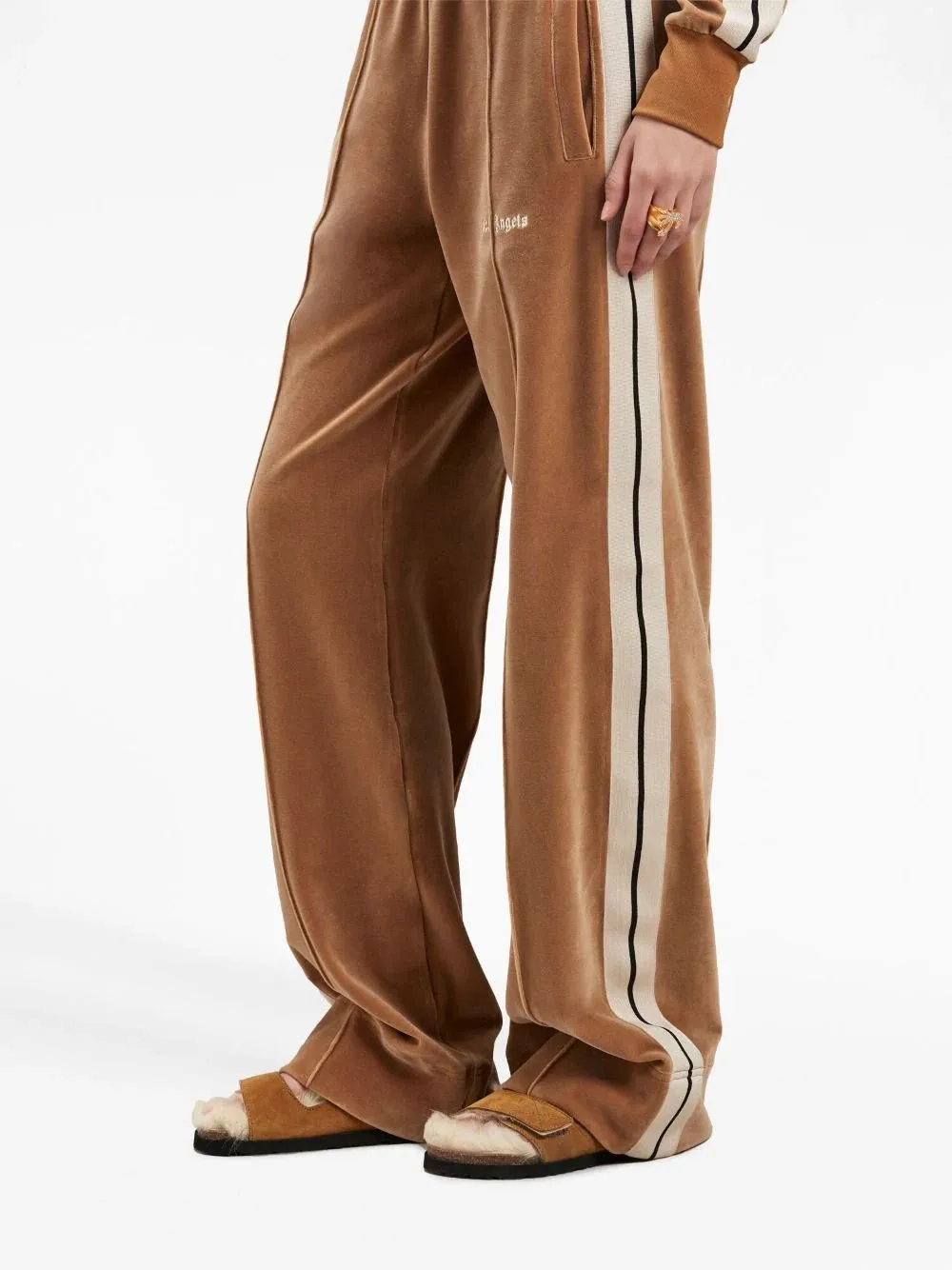 Velvet Loose Track Pants Beige