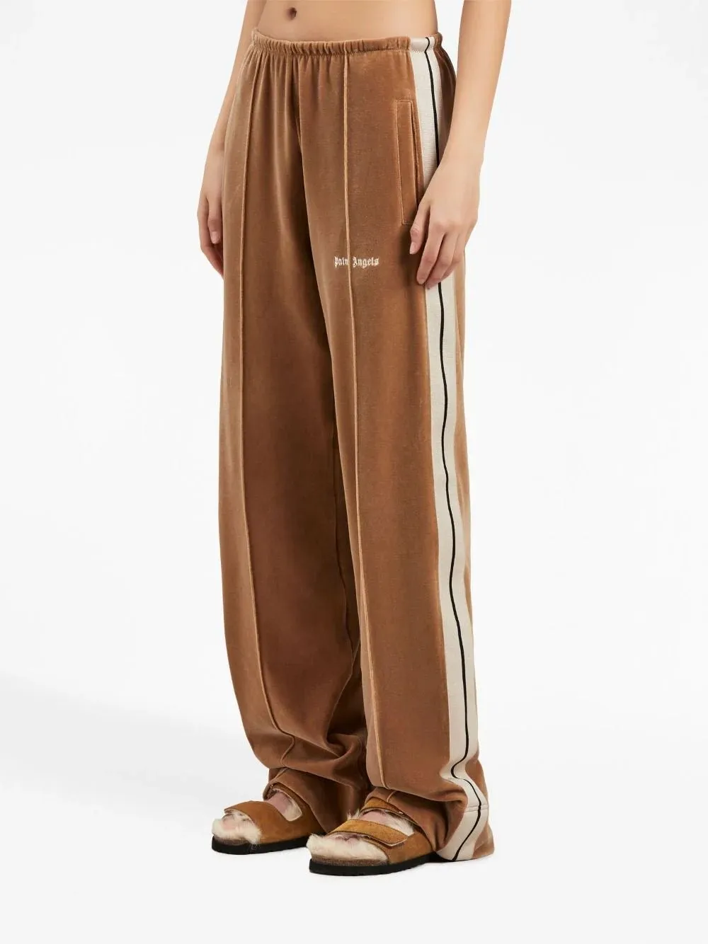 Velvet Loose Track Pants Beige