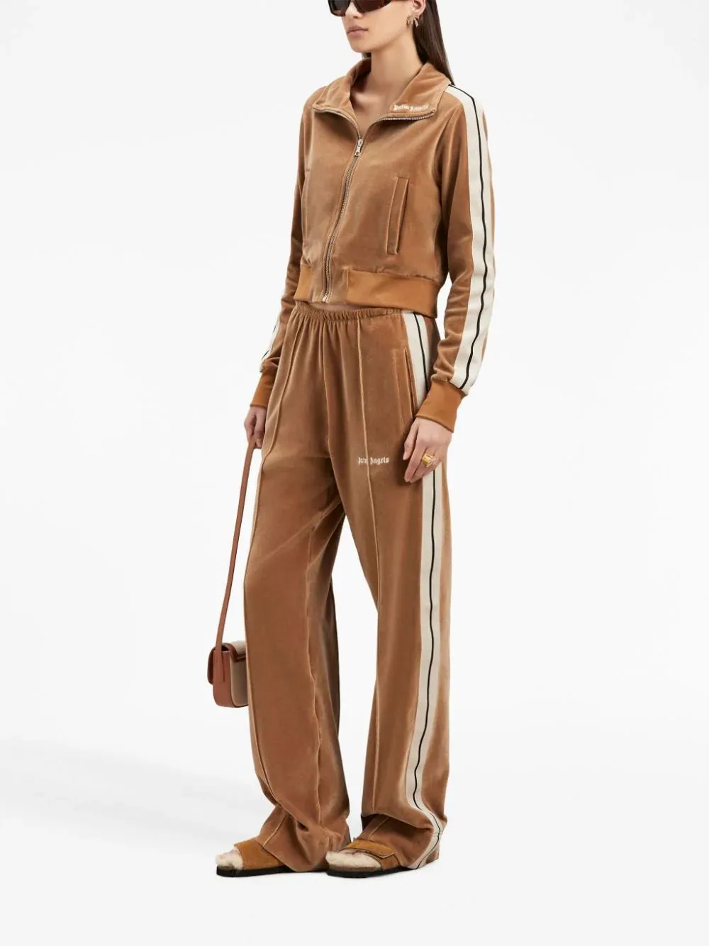 Velvet Loose Track Pants Beige