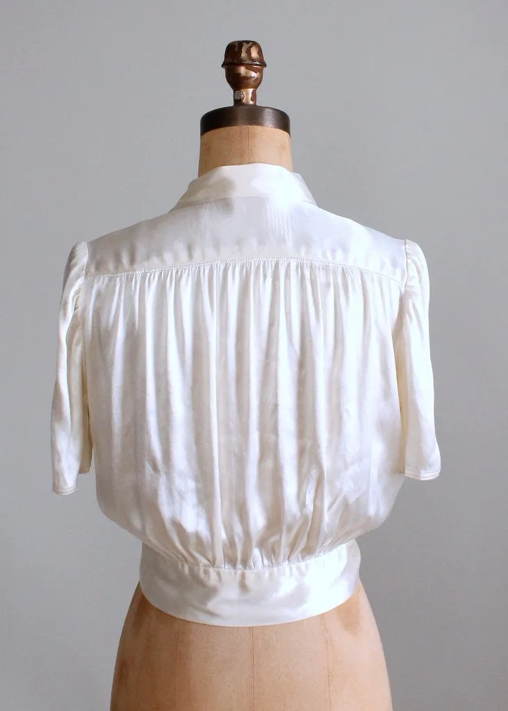 Vintage 1930s Ivory Silk Satin Blouse